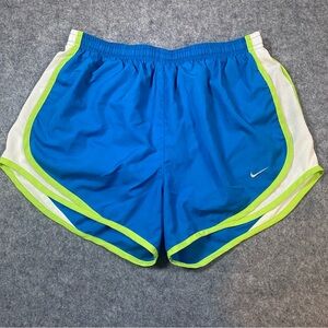 Nike Women's Dri-FIT Tempo Athletic Running Shorts Size M Blue W Lime Green